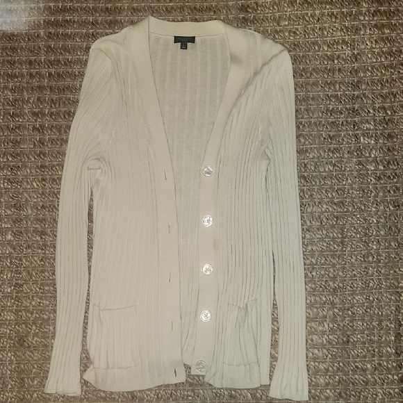Talbots Women's Cream Ribbed Cardigan Sweater - Picture 1 of 4